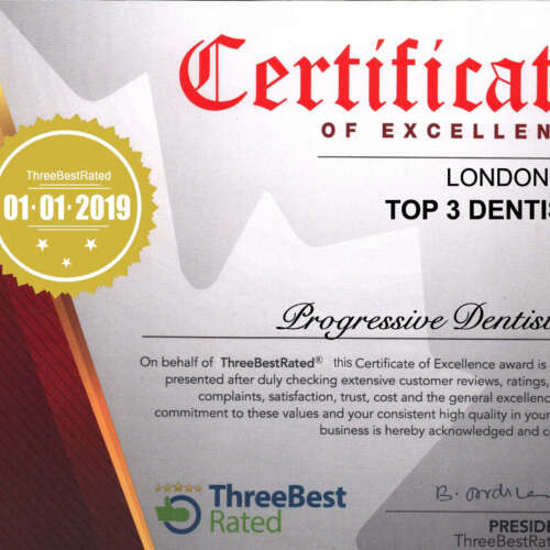 top 3 dentists - certificate of excellence, london, uk